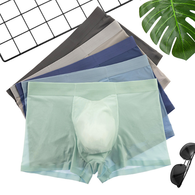 Cueca boxer masculina de seda gelada ultrafina, respirável, sem costura, absorvente de suor, proporciona frescor e conforto, ideal para o dia a dia