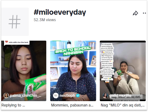  Trending NestlePH hashtag on Titok #MILOEveryday, with over 52.3 million views