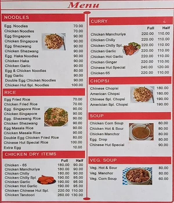 Chinese Hut Fast Food menu 