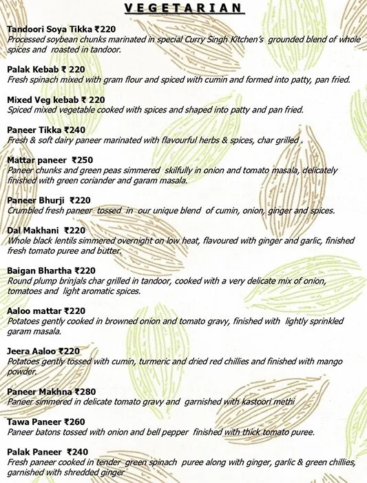 Curry Singh menu 