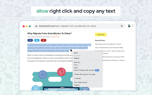 Enable Right Click & Select: allow copy