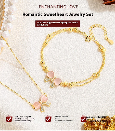Title 4, S925 Silver Sweet Bow Jewelry. Elegant sterling...