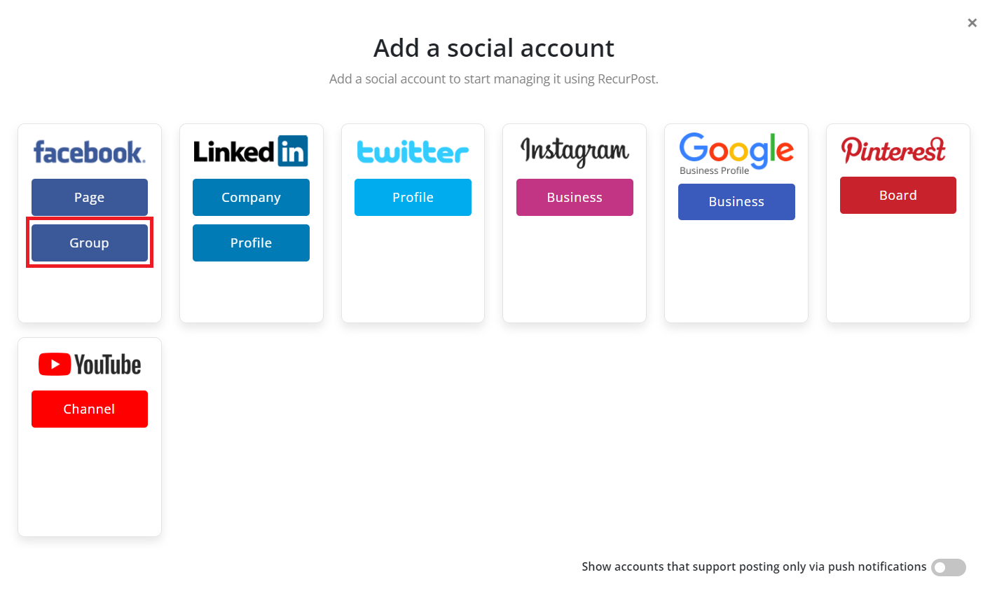 Adding a social profile to RecurPost