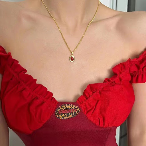 Title 1, Red Zircon Pendant Necklace for Women Autumn an...