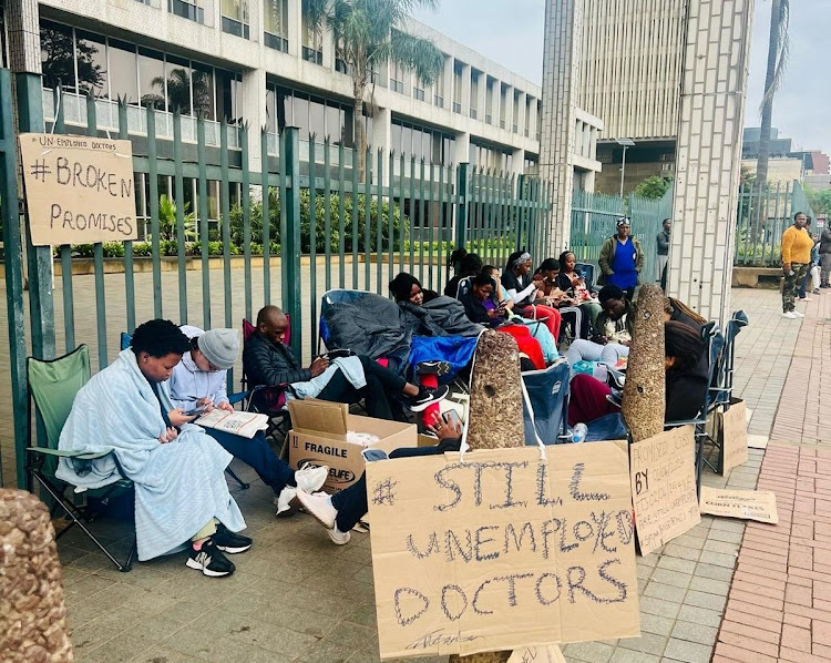 Unemployed doctors staged a sit-in at the KwaZulu-Natal health department's offices in Pietermaritzburg.