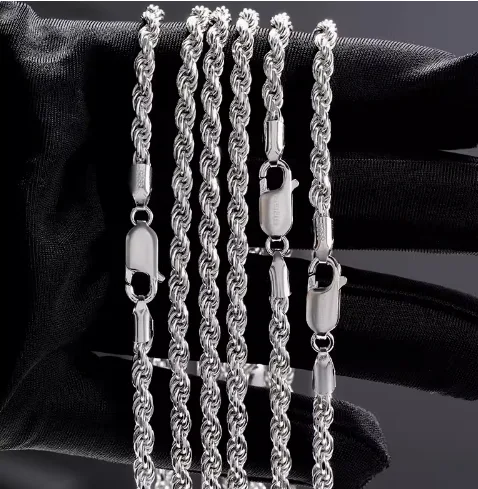 S925 Sterling Zilveren Geplateerde Gefrituurde Dough Twists Ketting voor Heren en Dames. Een stijlvol en duurzaam sieraad.