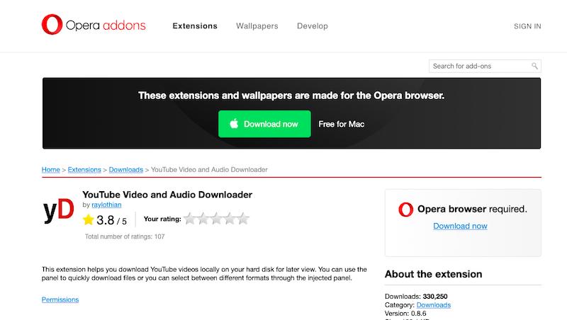 Téléchargeur YouTube des plugins Opera