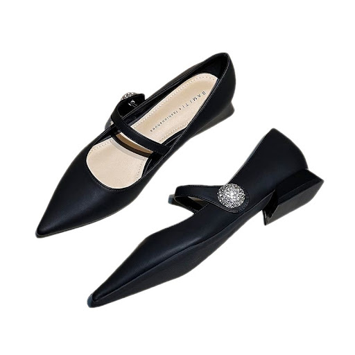 Title 2, Classic Style French Pointed Toe Chunky Heel Wo...