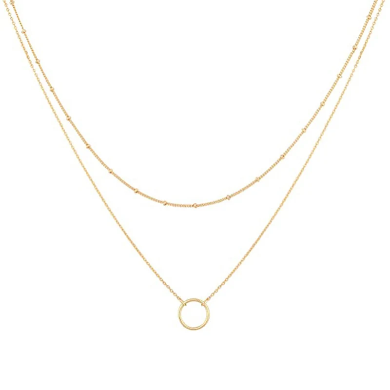 Title 2, Retro eenvoudige ronde ring ketting met dubbele...