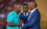 Al Ahly coach Pitso Mosimane receives his silver medal from Confederation of African Football president Patrice Motsepe after the Caf Champions League final against Wydad Athletic at Stade Mohammed V  in Casablanca, Morocco on May 30 2022.