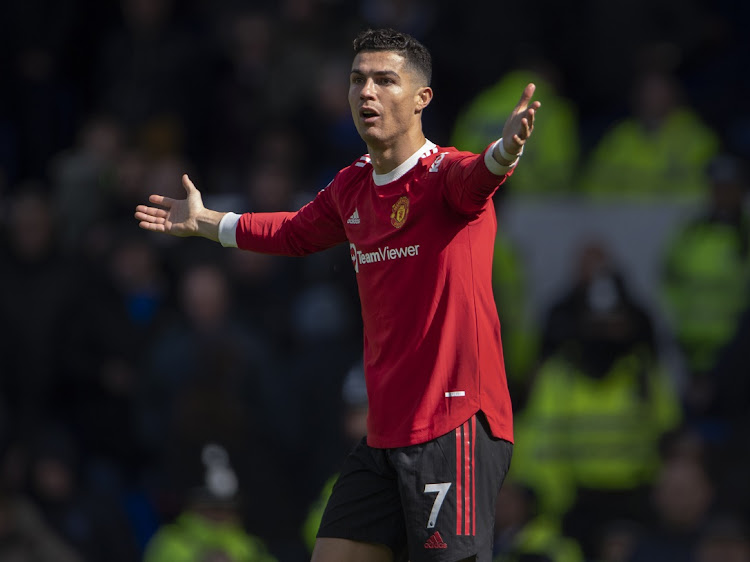 Cristiano Ronaldo of Manchester United during the Premier League match against Everton at Goodison Park in Liverpool on April 9 2022.