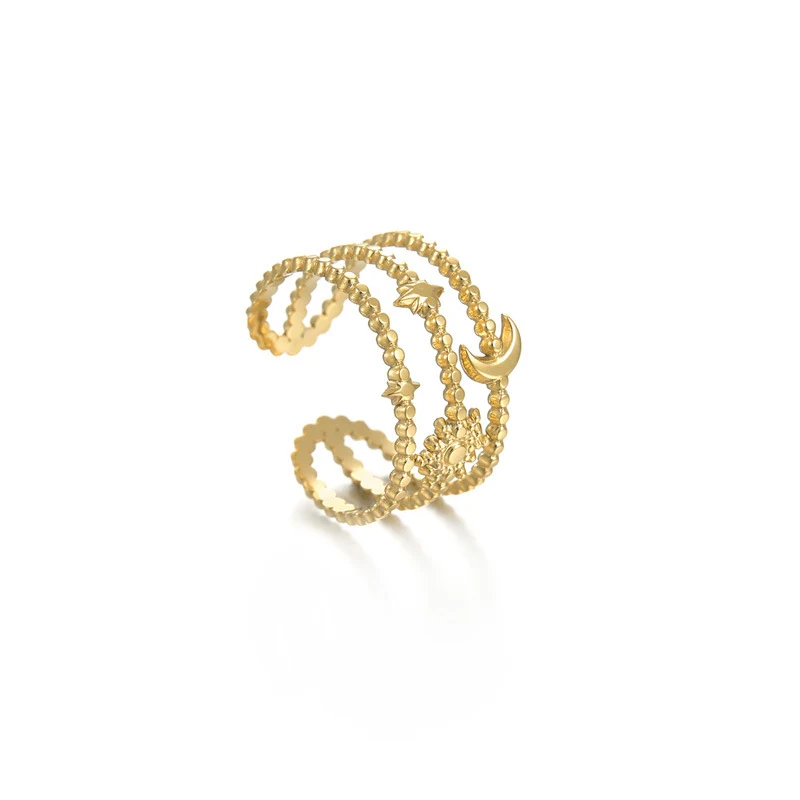 Bague Ajustable Étoile Creuse Six Branches Lune Bijou Femme Élégant Cadeau Idéal Design Unique Confortable Accessoire de Mode