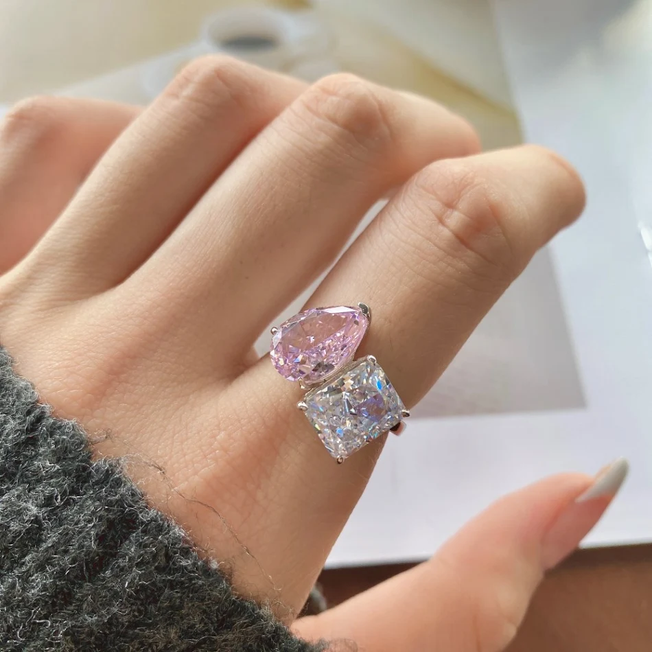 Anillo de diamantes bicolor en forma de pera Joyería de moda para mujer Elegante y moderno accesorio para cualquier ocasión Regalo perfecto