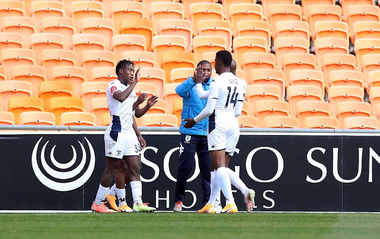 Rowan Human of Bidvest Wits celebrates goal with teammates during the Absa Premiership match between Bidvest Wits and AmaZulu FC at FNB Stadium on August 20, 2020 in Johannesburg, South Africa.