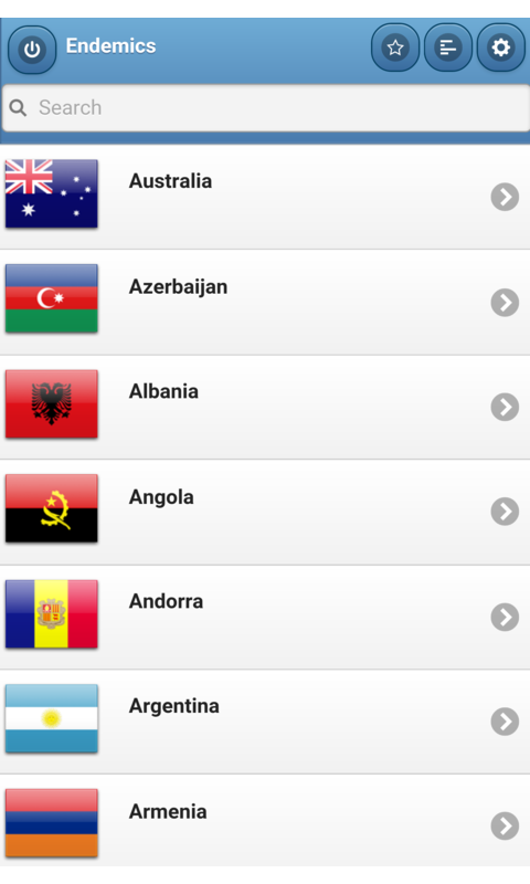 Android application Endemics screenshort