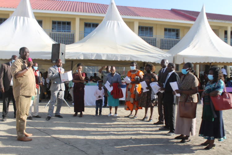 Mavoko MP Patrick Makau at Jet View Primary School in Machakos on Sunday.