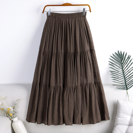Title 2, Cotton and Linen Skirt with Color Fabric Splici...