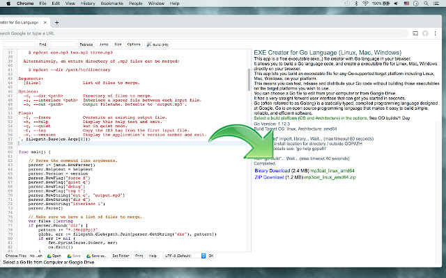 EXE Creator for Go Language chrome extension
