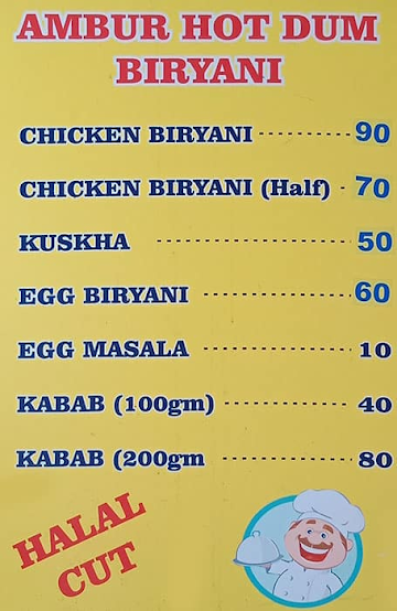 Star Ambur Hot Dum Biryani menu 