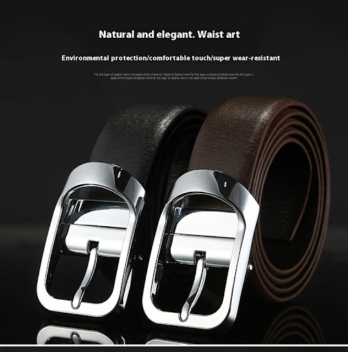 Title 3, Mens First Layer Cowhide Simplicity Pin Buckle...