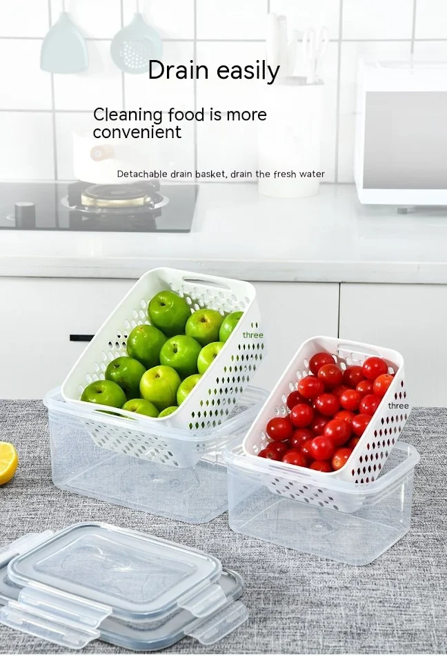 Multifunctional Refrigerator Storage Box for Fruits and Vegetables, Sealed Kitchen Container, Keeps Food Fresh and Organ