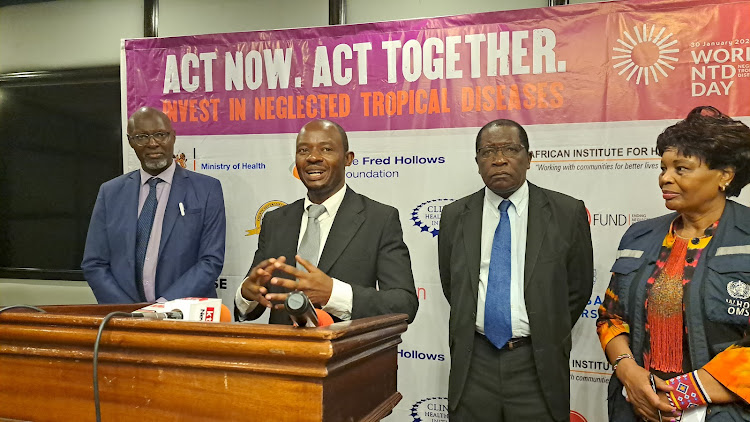 Wycliffe Omondi head, Division of Vector Borne and Neglected Tropical Diseases during the Worlds NTDs day in Kisumu on Monday