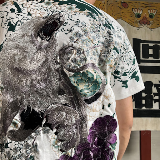 Title 14, Peony Lion and Beast Embroidery T