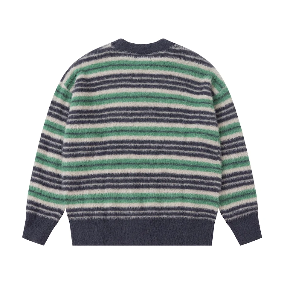 Maychao gestreepte trui met ronde hals en scheuren voor dames en heren. Casual en comfortabel, perfect voor dagelijks gebruik.