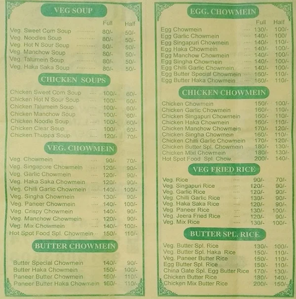 Hot & Spot Fast Food menu 