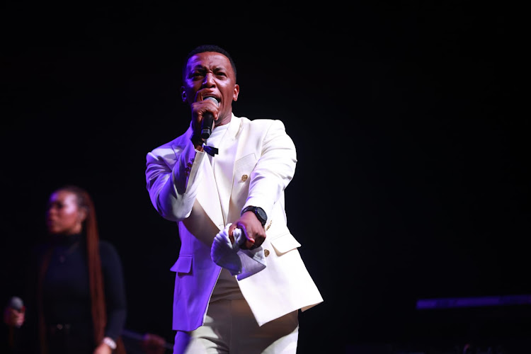 Dumi Mkokstad performing at first Fundraising Concert - Rebuilding the Walls to commemorate the 60th anniversary of the establishment of the Katlehong Assembly of God at Carnival City Big Top Arena, Brakpan.