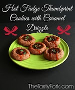 Hot Fudge Thumbprint Cookies with Caramel Drizzle was pinched from <a href="http://thetastyfork.com/2013/12/11/holiday-cookie-recipe-hot-fudge-thumbprint-cookies-caramel-drizzle/" target="_blank">thetastyfork.com.</a>