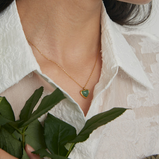 Title 4, Womens Titanium Steel Heart-shaped Agate Neckl...