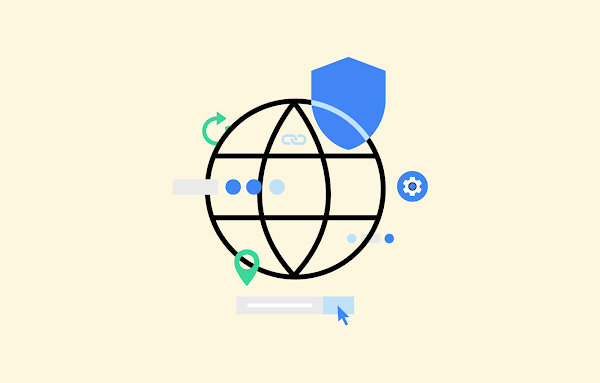 A globe that represents the open web surrounded by internet services icons.