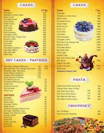 Bakery Chef menu 