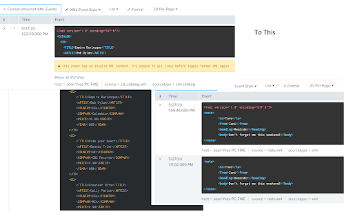 Splunk XML Formatter