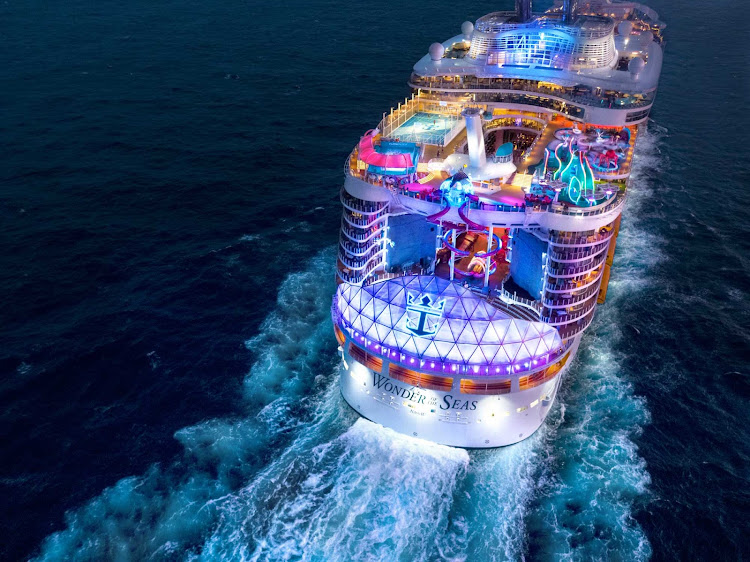 A night aerial of Spectrum of the Seas. 