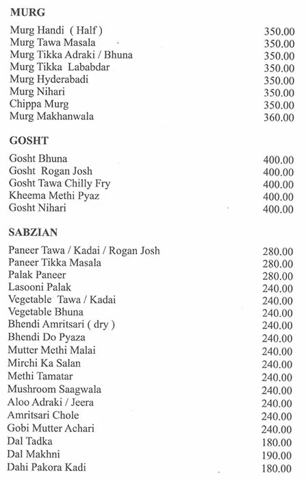 Panchvati menu 