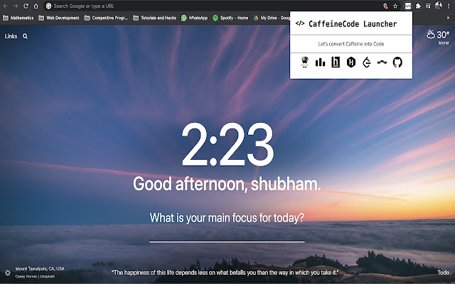 CaffeineCode Launcher chrome extension