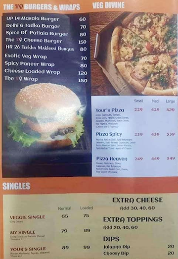 Your's Pizza menu 