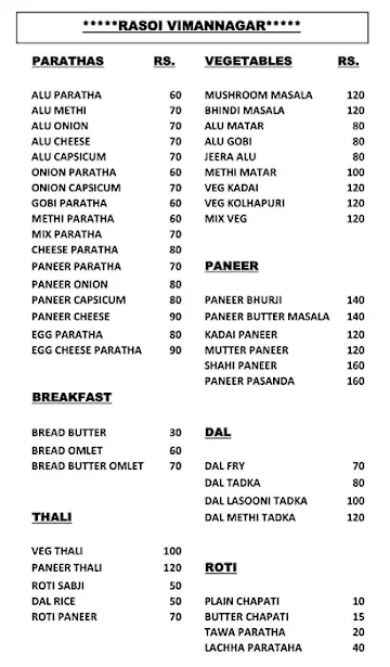 Rasoi menu 