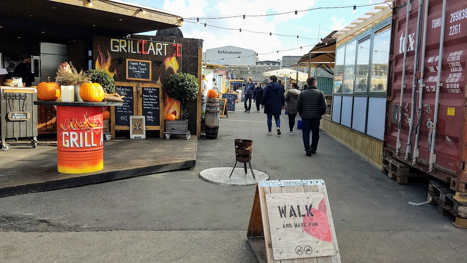 The Reffen street food market, You'll find more then 30 food carts, as well as some additional creative spaces that have popped up here.