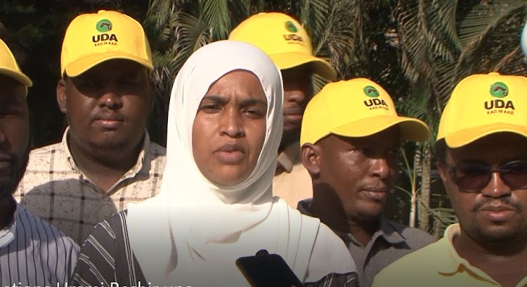 UDA National Election Board vice chairperson Ummi Bashir addressing the press after an interactive session with all aspirants in Garissa county on Monday, March 7.