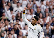 Jude Bellingham celebrates scoring Real Madrid's second goal in their LaLiga win against Cadiz at the Santiago Bernabeu in Madrid on Saturday.