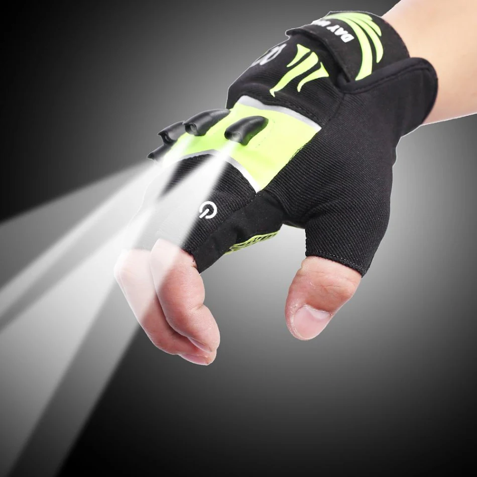 Gants de vélo sport sans doigts avec éclairage extérieur. Roulez en toute sécurité et soyez visible pour vos sorties à vélo
