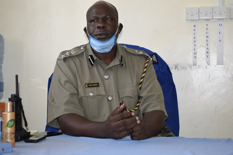 Matungulu subcounty police commander Kipkemoi Kirui in his office in Machakos county on Tuesday, May 19, 2020.