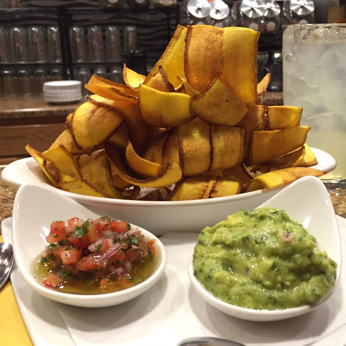 Plantain Chips with Guasacaca (Guac) & Pico de Gallo