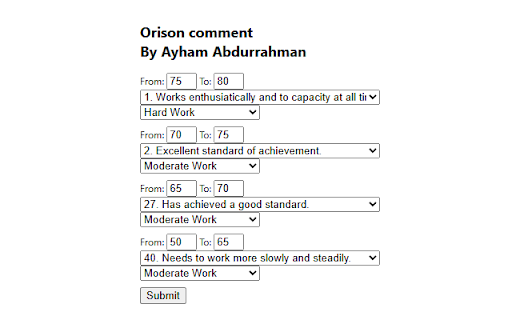 Orison comment Entry. By Ayham Abdurrahman