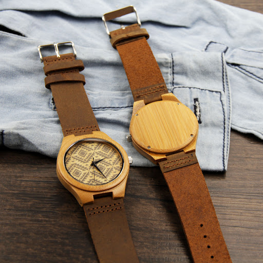 Title 1, Casual Business Bamboo Leather Strap Watch