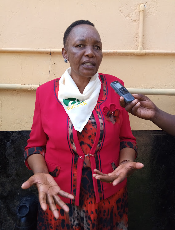 Wofaak executive director and founder Daphne Muchai speaks to the press in Kakamega on Wednesday