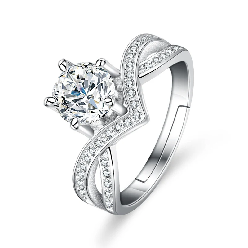 Bague en argent sterling S925 pour femme, moissanite en forme de V de 1 carat, bouche ouverte, un bijou étincelant.